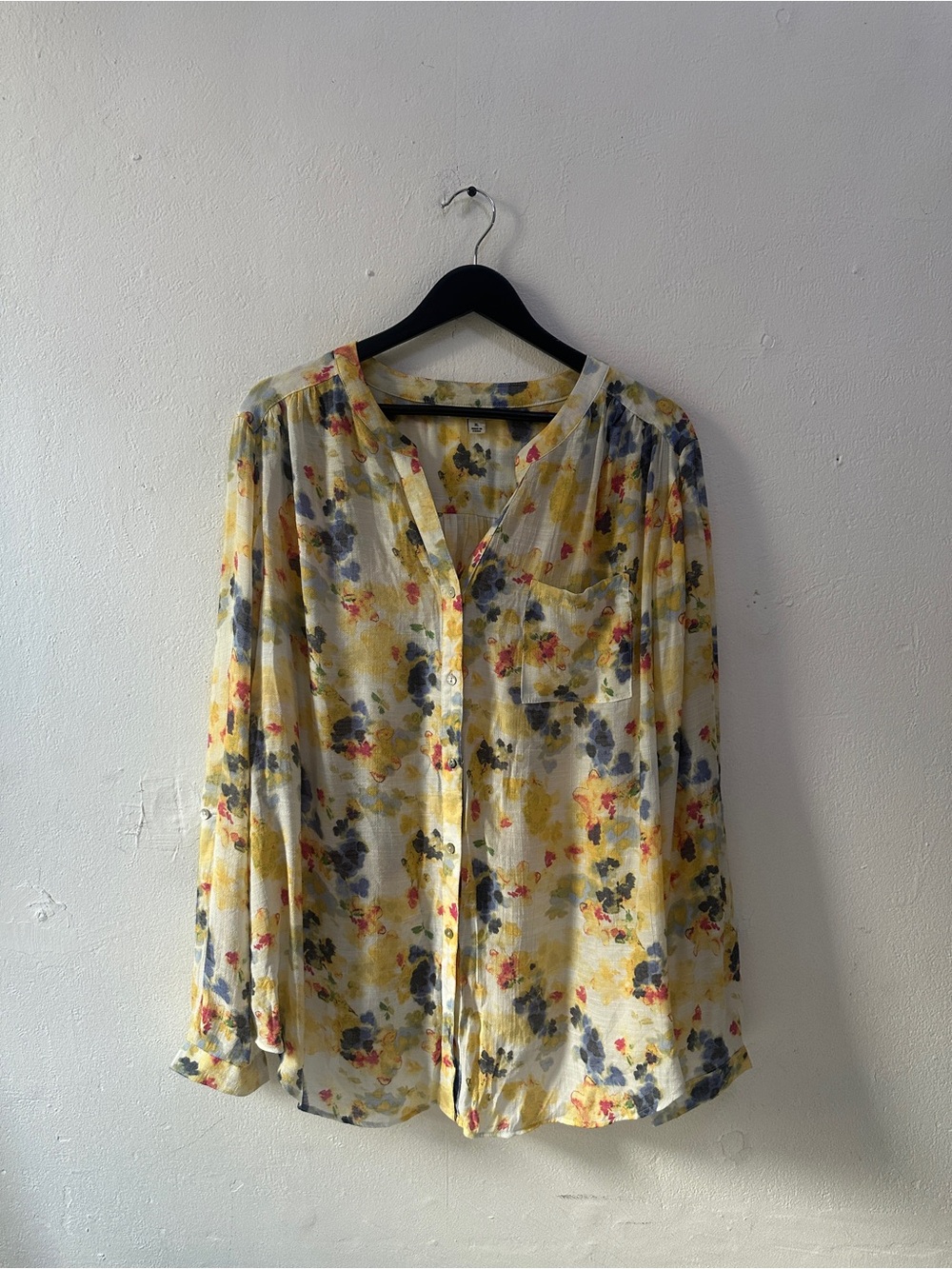 Zac & Rachel Women’s XL Floral Button Front Blouse Sheer Long Sleeve Yellow